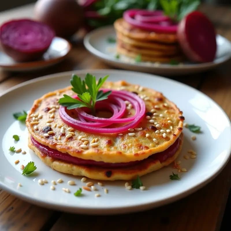 Tortilla de Patata con Espirales de Remolacha: Desayuno Español Vegano y Colorido