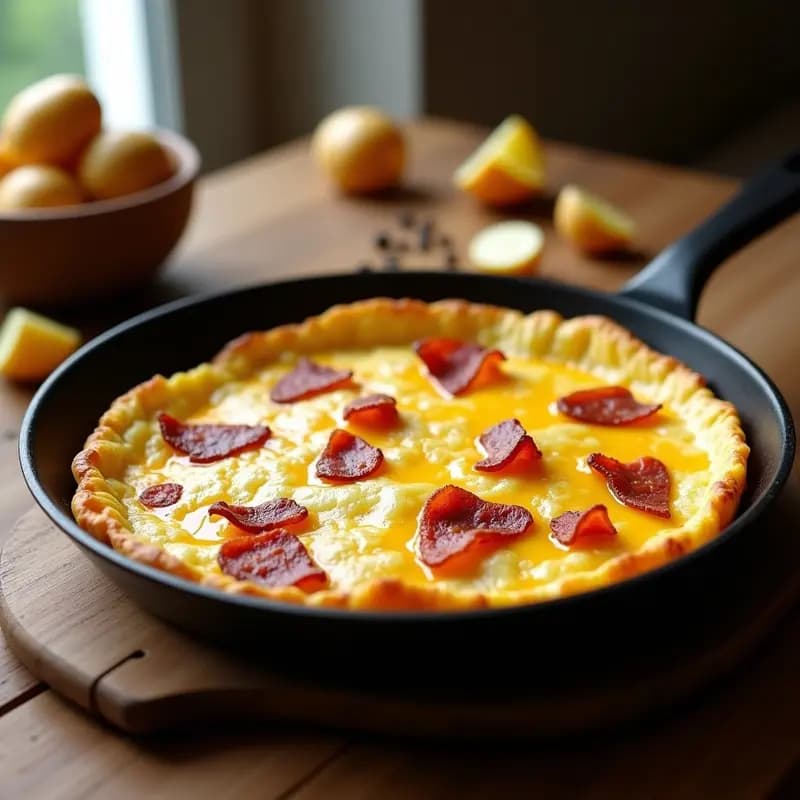 Tortilla de Patatas con Queso Fundido y Bacon: Receta Española Hipercalórica en Sartén