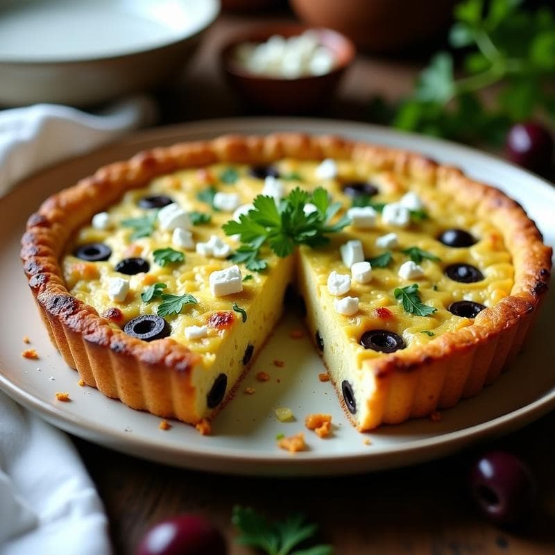 Tortilla de Puerros y Aceitunas Kalamata: Receta Griega Sin Harina en 20 Minutos