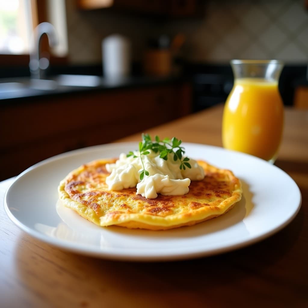Tortilla de Rúcula y Queso de Cabra con Vinagreta de Higueras: Desayuno Mediterráneo en Sartén