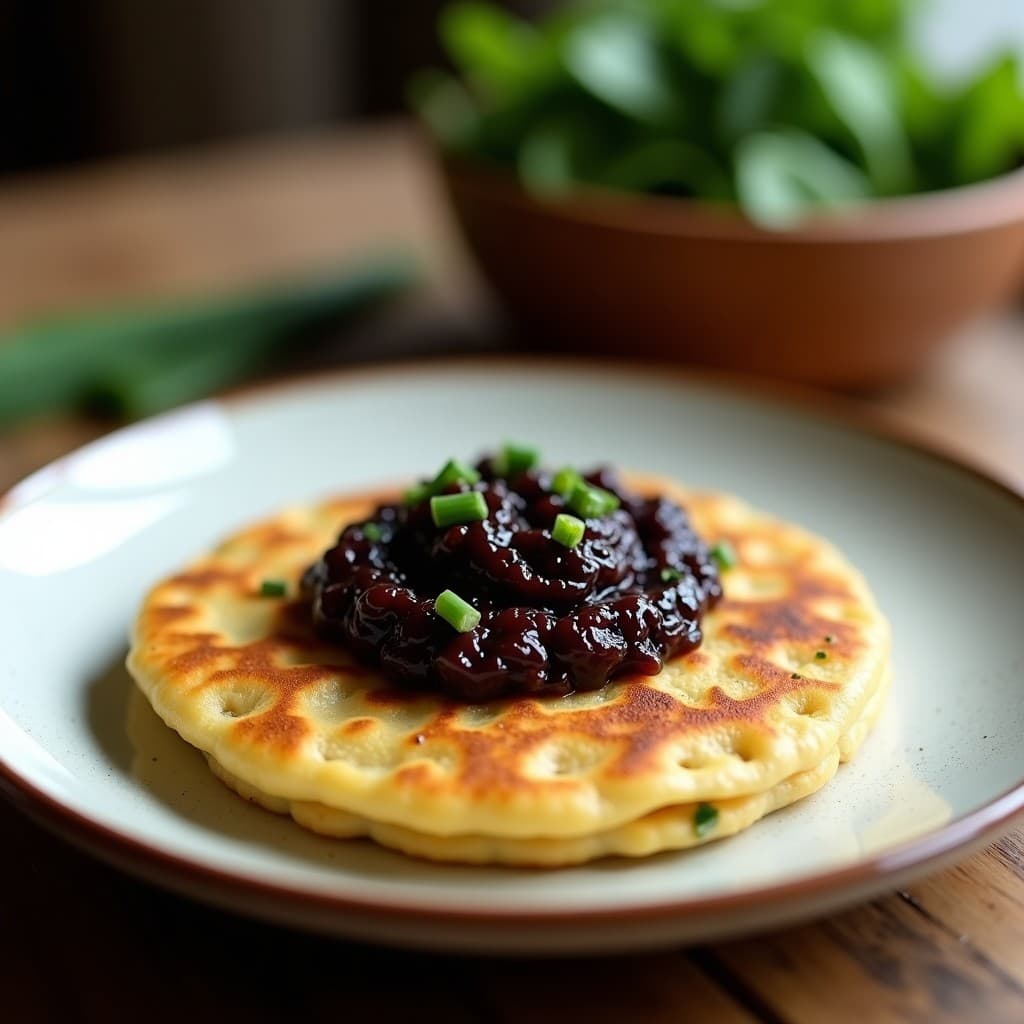 Tortilla de Harina de Teff y Cebollino con Topping de Caviar de Berenjena: Receta Etiopiana Sin Gluten