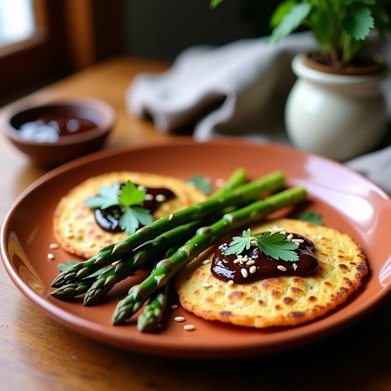 Tortillas de Harina de Lentejas con Espárragos y Salsa de Ajo Negro: Desayuno Sin Gluten
