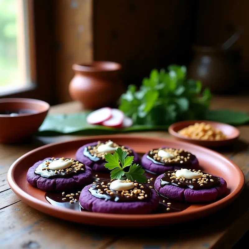 Tortingas de Camote y Frijoles con Mole Negro: Receta Mexicana Vegana
