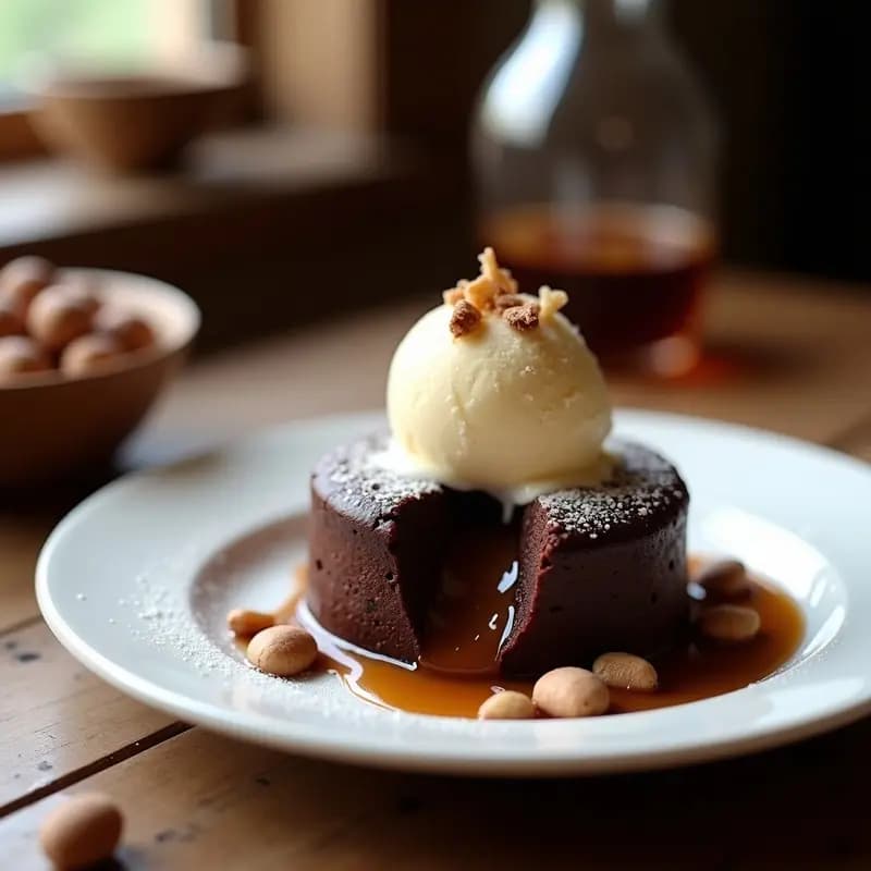 Tortino de Chocolate y Avellanas con Helado de Vainilla: Postre Italiano Gourmet en 15 Minutos