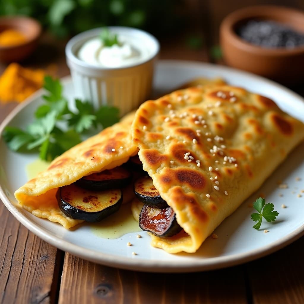 Tortita de Harina de Garbanzo con Relleno de Berenjena Asada: Receta India Vegana para Tupper