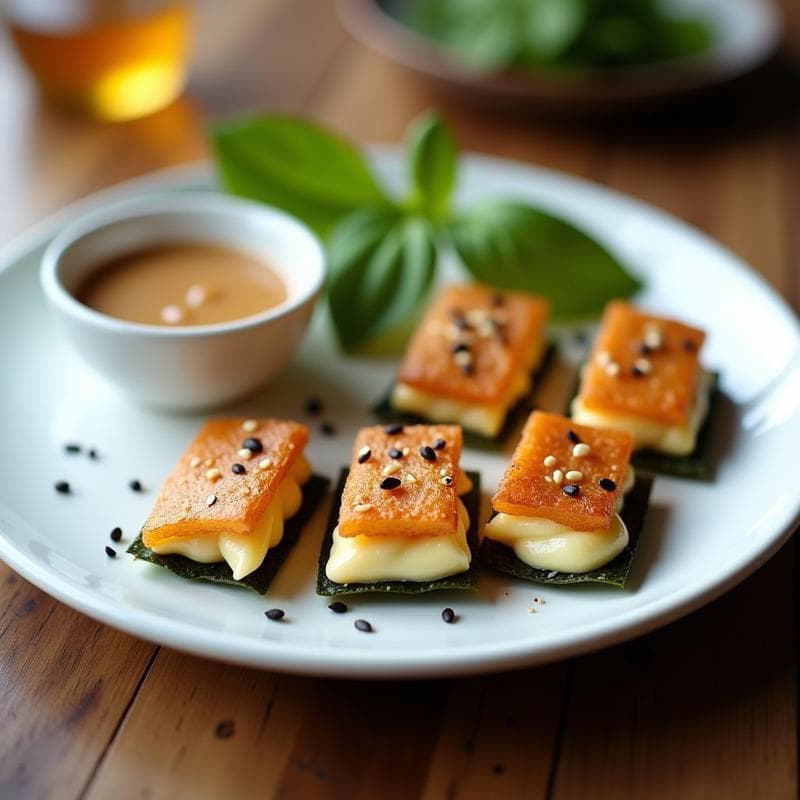 Tortitas de Algas Nori y Queso Vegano: Receta Crujiente con Salsa de Sésamo en 15 Minutos