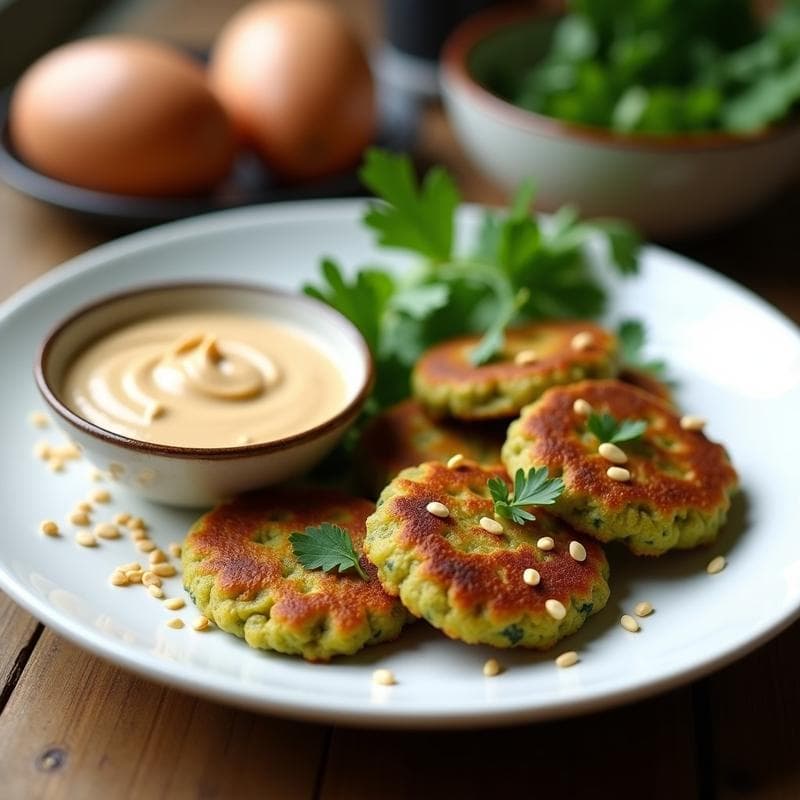 Tortitas de Almendra y Espirulina con Salsa de Tahini: Aperitivo Crujiente en Airfryer