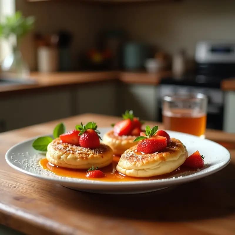 Tortitas Americanas con Siropes, Nata y Frutas: Desayuno de Rey