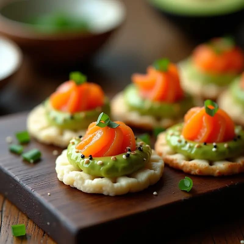 Tortitas de Arroz con Aguacate y Huevas de Salmón: Aperitivo Japonés Rápido y Sin Gluten