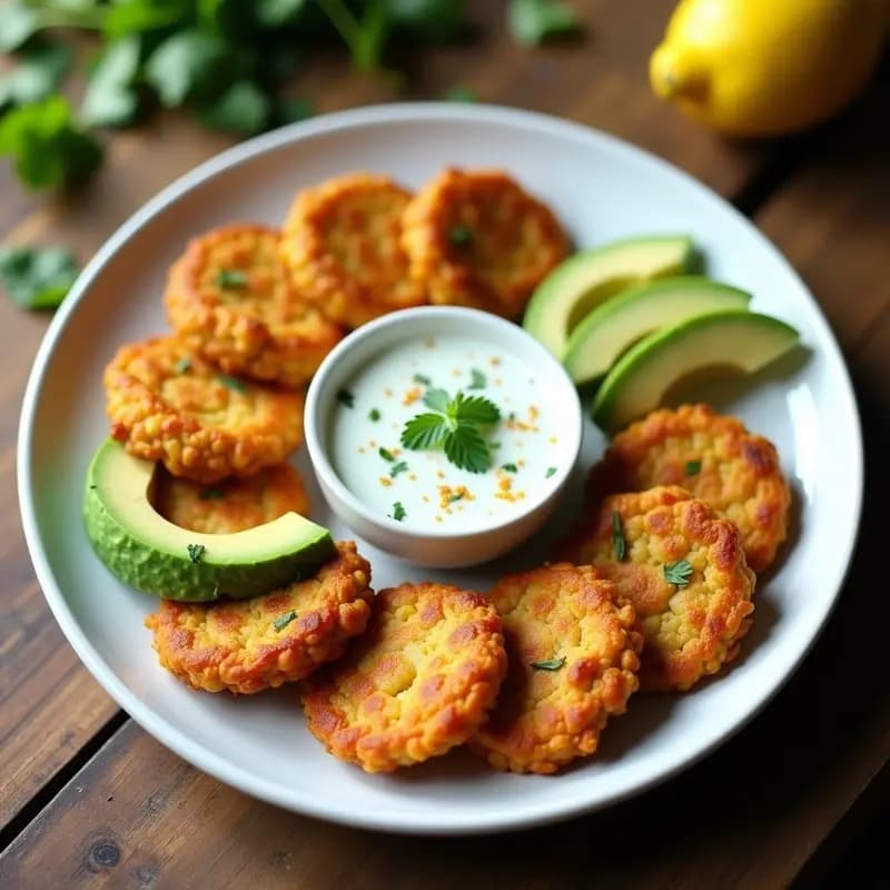 Tortitas de Arroz y Garbanzos con Aguacate y Salsa de Yogur: Entrante Indio Sin Gluten