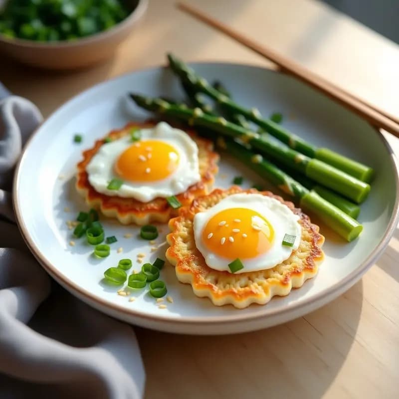 Tortitas de Arroz con Huevo y Espárragos Trigueros: Desayuno Chino Salado en 15 Minutos