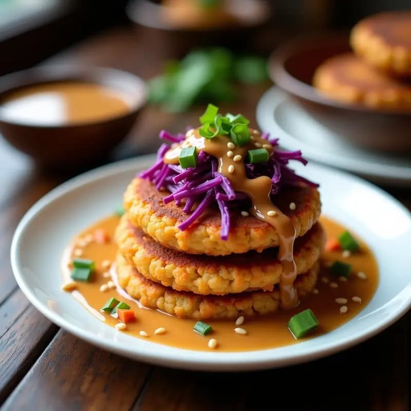 Tortitas de Arroz Manchú con Salsa de Cacahuete y Vegetales: Receta China Vegana