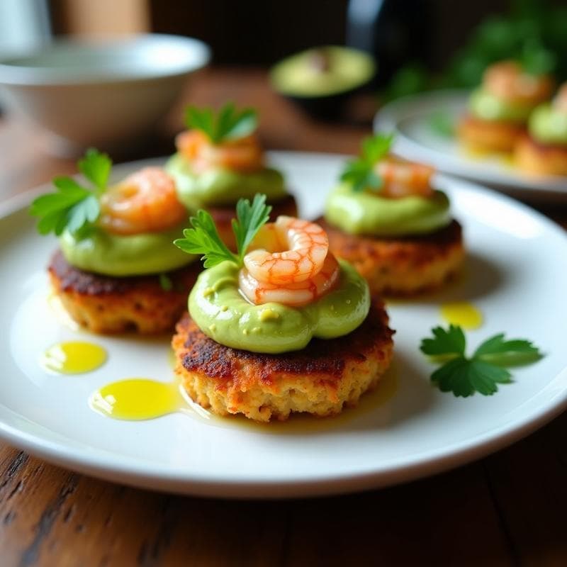 Tortitas de Arroz Silvestre con Mousse de Aguacate y Langostinos: Aperitivo Keto en Airfryer
