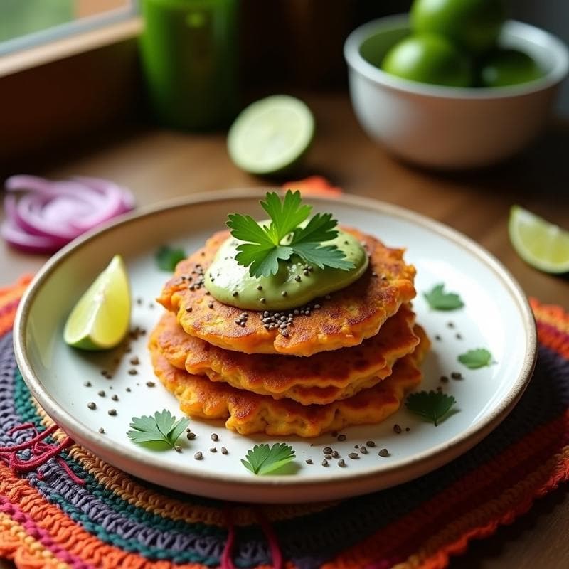 Tortitas de Batata y Cilantro con Crema de Aguacate: Desayuno Mexicano Sin Harina