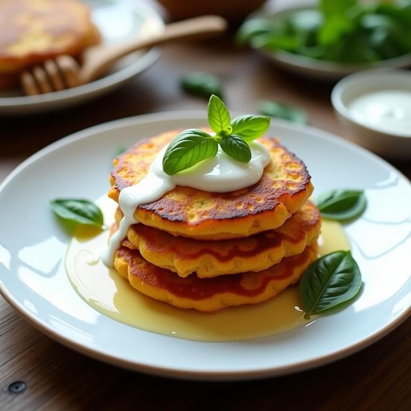 Tortitas de Boniato y Albahaca con Salsa de Yogur Griego: Desayuno Sin Gluten y Proteico