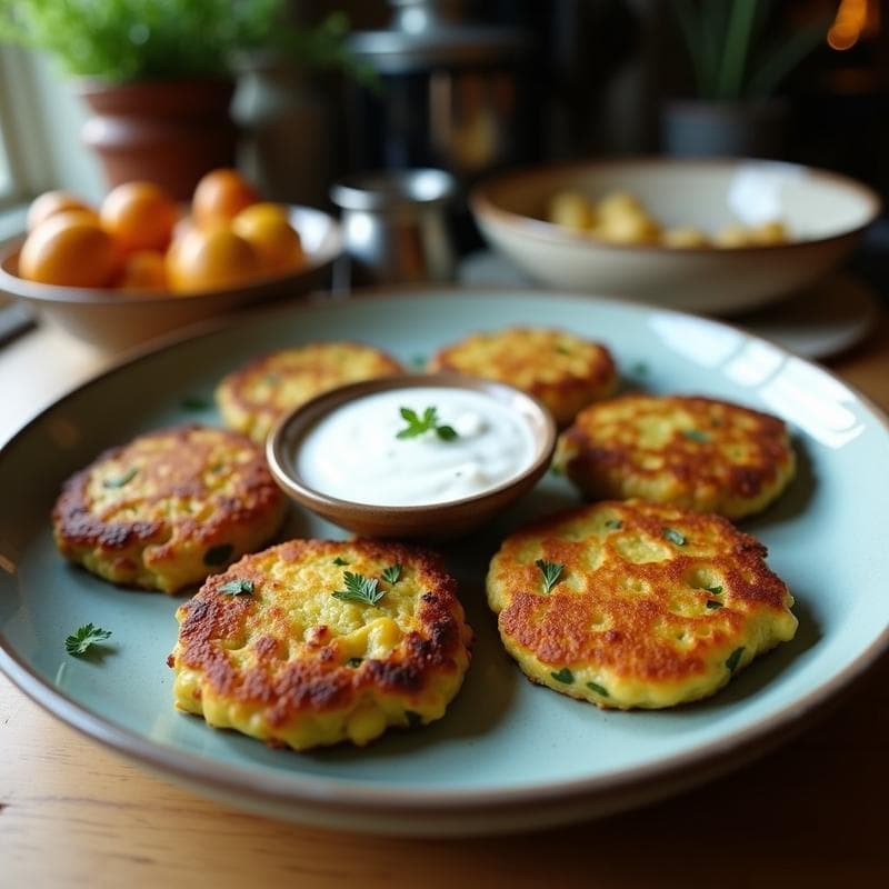 Tortitas de Calabacín y Garbanzos con Salsa de Yogur de Coco: Receta Indiana en Sartén Sin Aceite