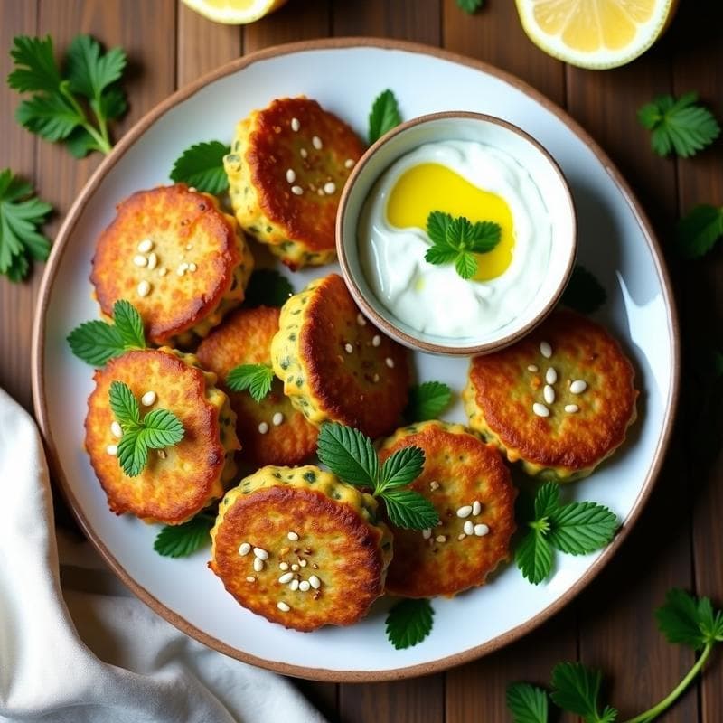 Tortitas de Calabacín y Queso Feta: Receta Keto en Airfryer con Salsa de Menta y Tzatziki