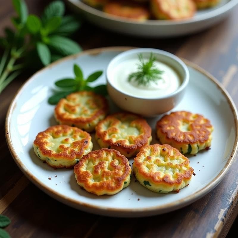 Tortitas de Calabacín y Zucchini con Dip de Yogur y Hierbas: Aperitivo Sin Horno