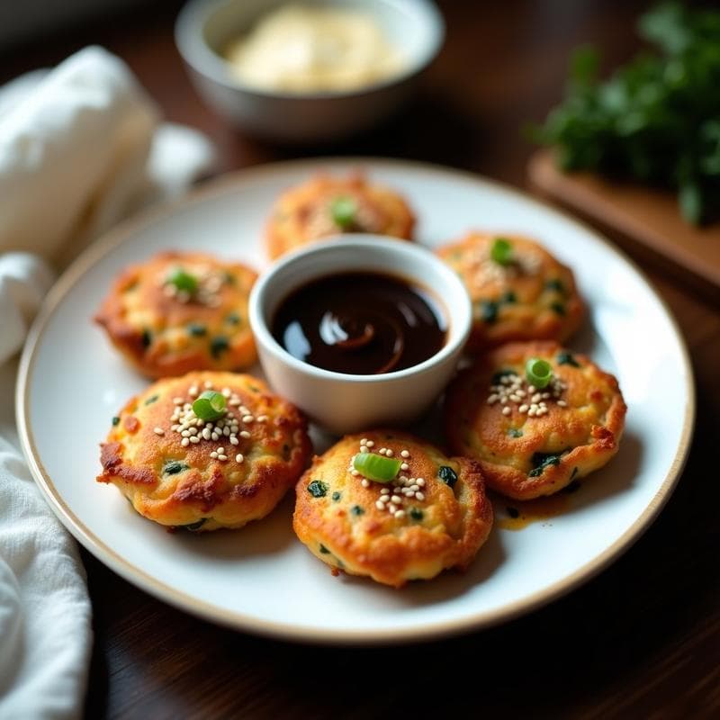 Tortitas de Camarones y Espinacas con Salsa de Ajo Negro: Receta China en Airfryer