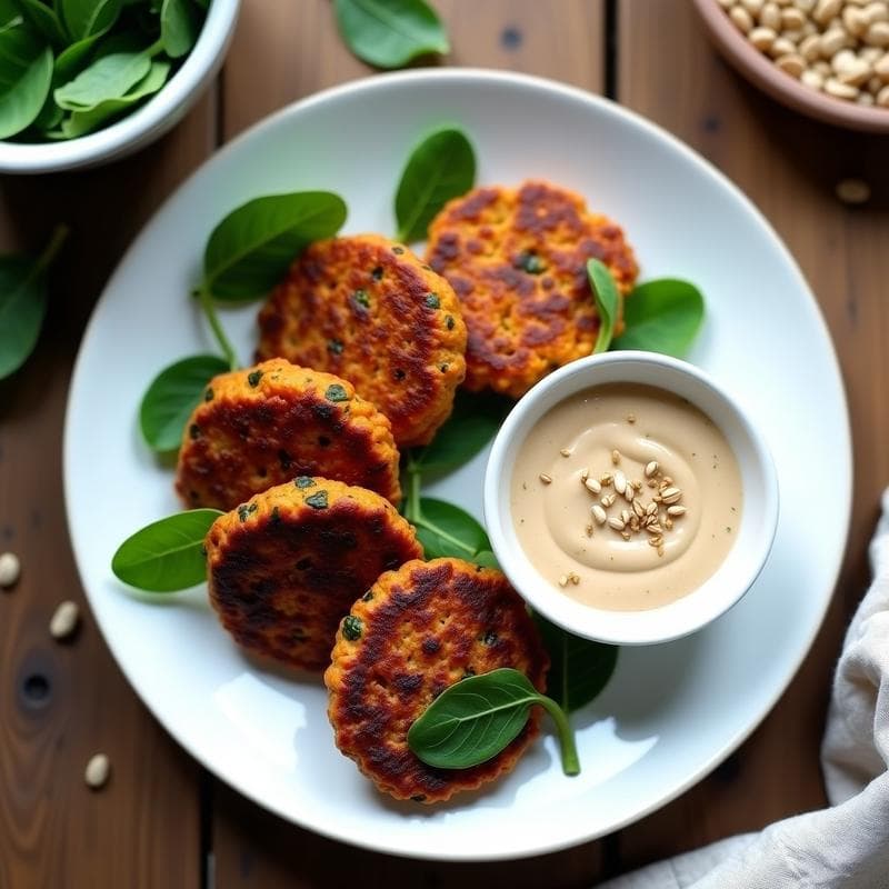 Tortitas de Camote y Espinacas con Salsa de Tahini: Receta Vegana y Sin Gluten para Tupper
