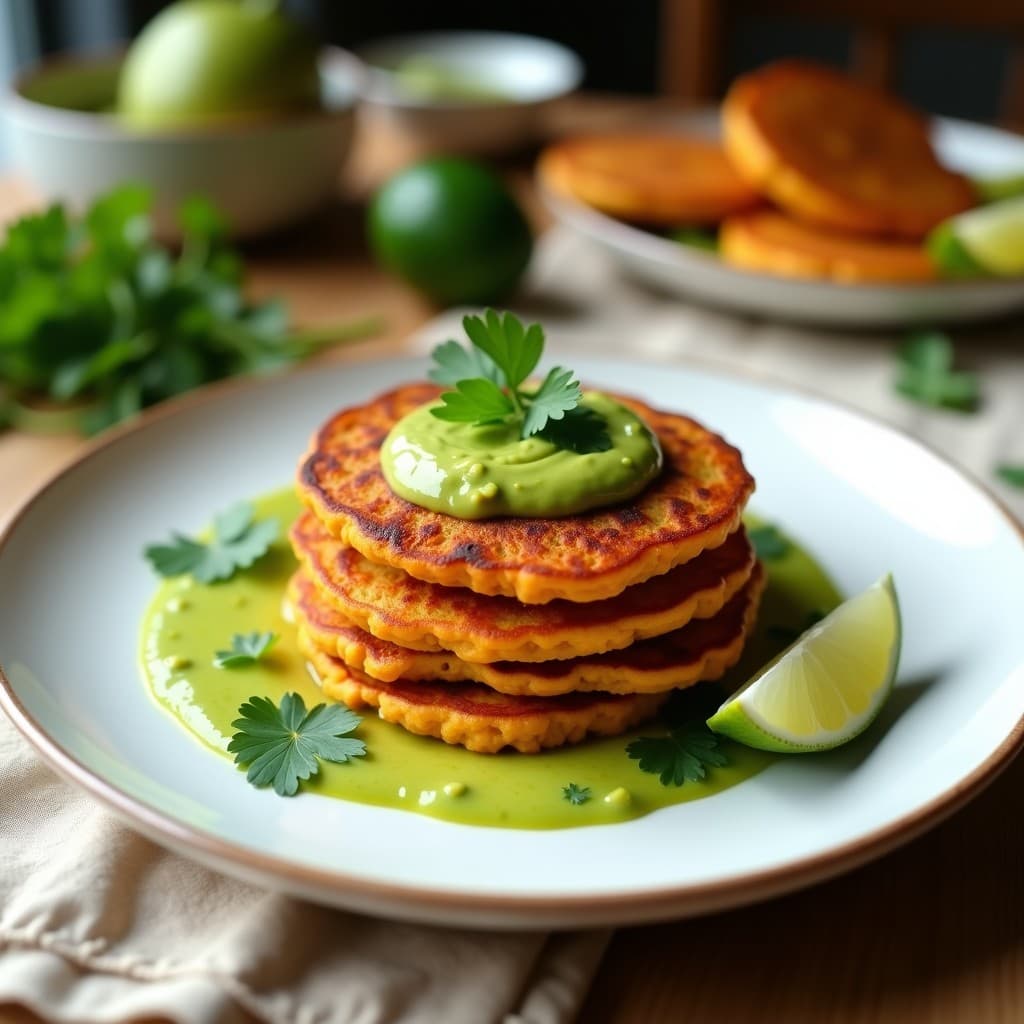 Tortitas de Camote y Lino Dorado: Desayuno Peruano Sin Harina con Salsa de Aguacate