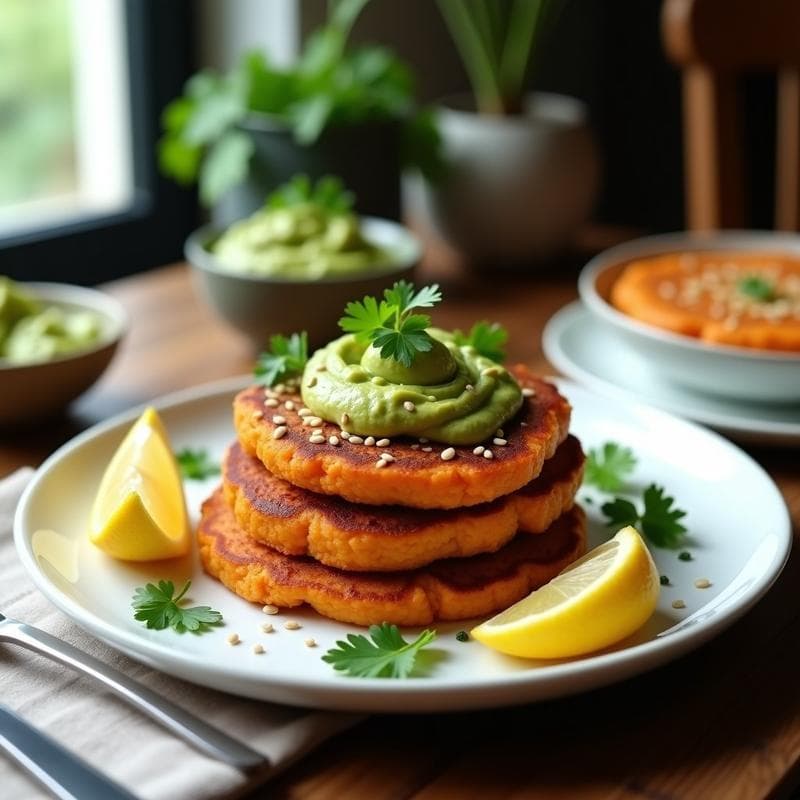 Tortitas de Camote y Quinoa con Guacamole: Desayuno Vegano Alto en Fibra