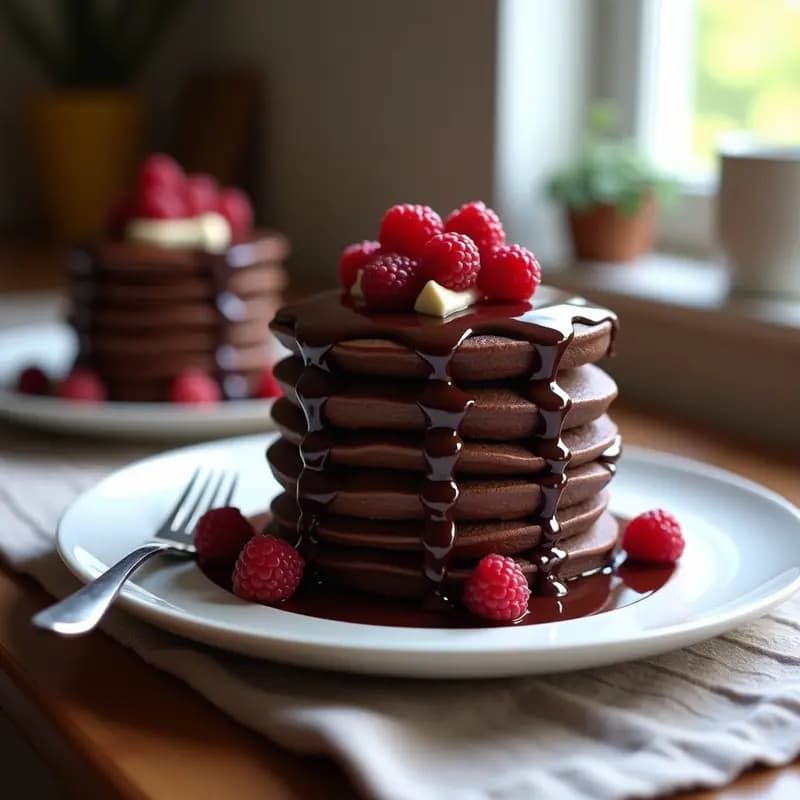 Tortitas de Chocolate con Queso Crema y Mermelada de Frutos Rojos: Desayuno o Postre Indulgente