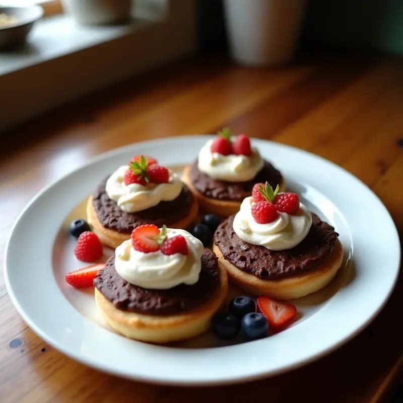 Tortitas de Chocolate con Salsa de Queso crema y Fresas: Desayuno de Rey para días Especiales