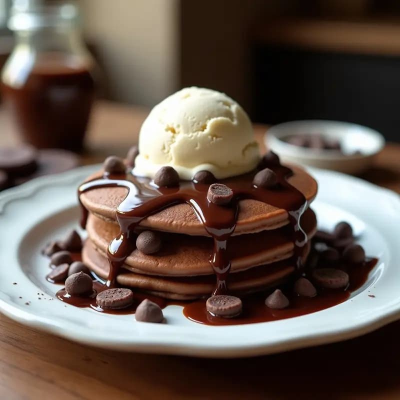 Tortitas de Chocolate con Trozos de Cookies y Helado de Vainilla: Receta de Desayuno para Golosos