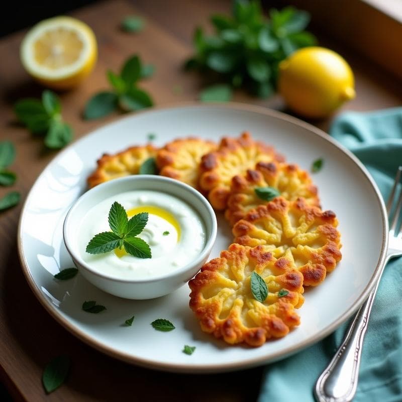 Tortitas de Coliflor y Elote con Salsa de Yogur y Menta: Receta Sin Gluten en 15 Minutos