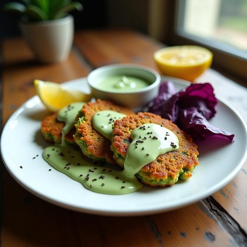 Tortitas de Coliflor y Espirulina con Salsa de Yogur de Soja: Receta Keto y Alta en Proteínas en Airfryer