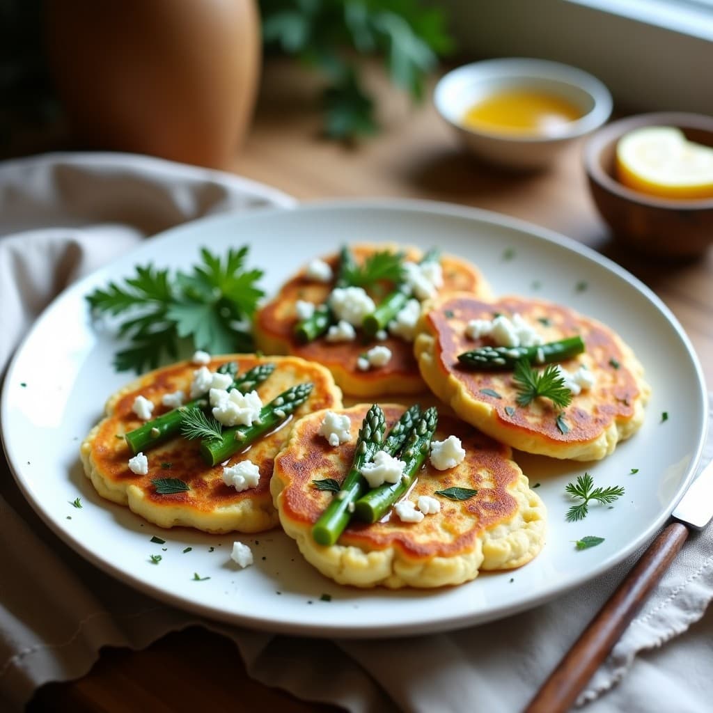 Tortitas de Espárragos y Queso de Cabra con Miel de Tomillo: Desayuno Griega en 15 Minutos