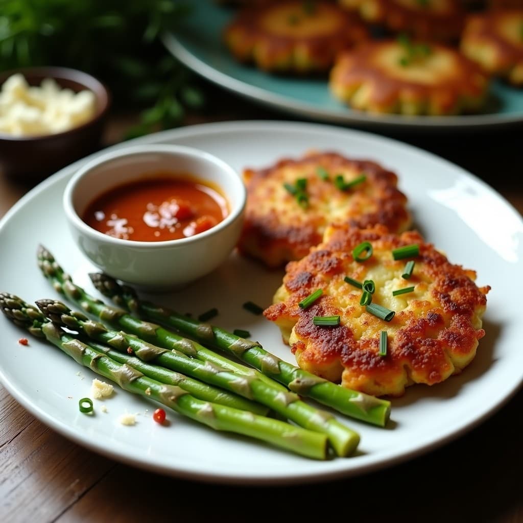 Tortitas de Espárragos y Queso de Cabra con Salsa de Romesco: Receta en Airfryer Sin Aceite