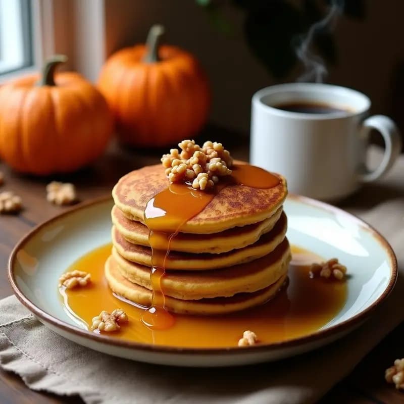 Tortitas de Espelta y Calabaza con Sirope de Arce: Desayuno Otoñal Sin Lactosa