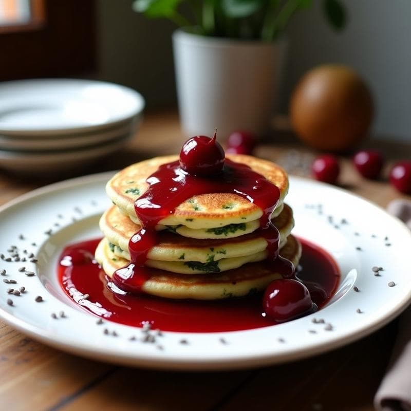 Tortitas de Espinacas y Queso de Anacardos con Salsa de Arándanos: Desayuno Vegano