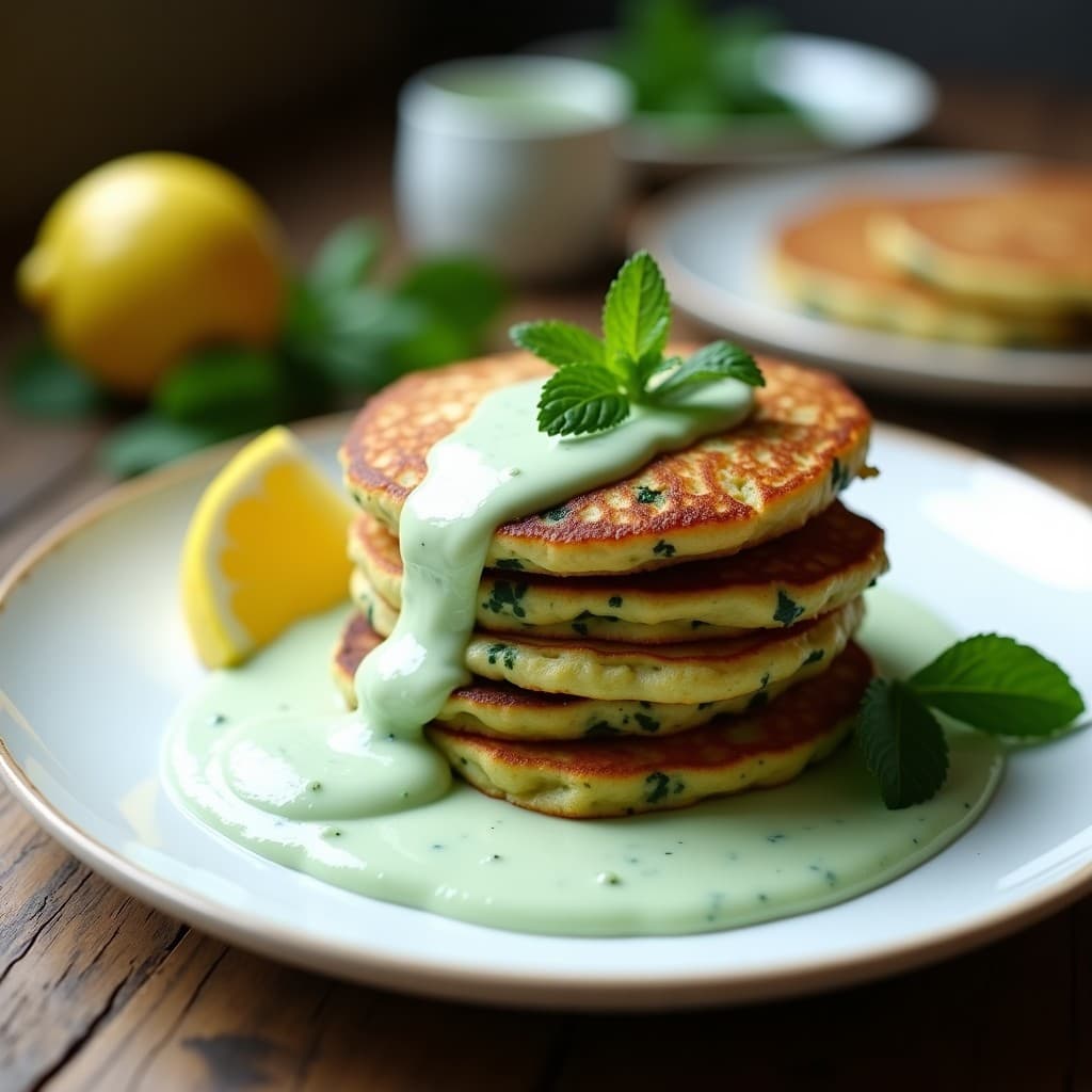 Tortitas de Espinacas y Requesón con Salsa de Yogur y Menta: Desayuno Alto en Proteínas