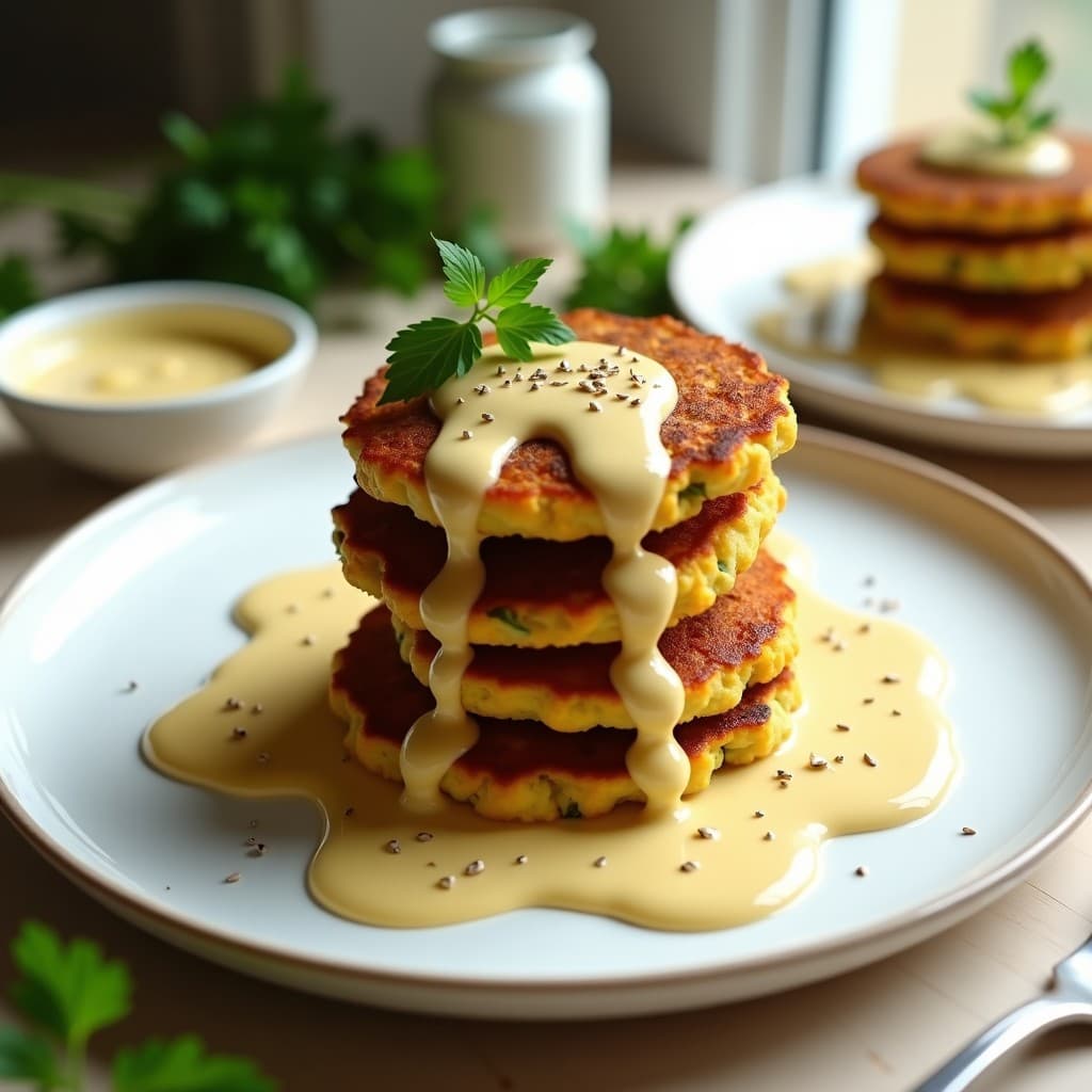 Tortitas de Garbanzo y Calabacín con Salsa de Tahini y Limón: Desayuno KetoSaludable en Airfryer