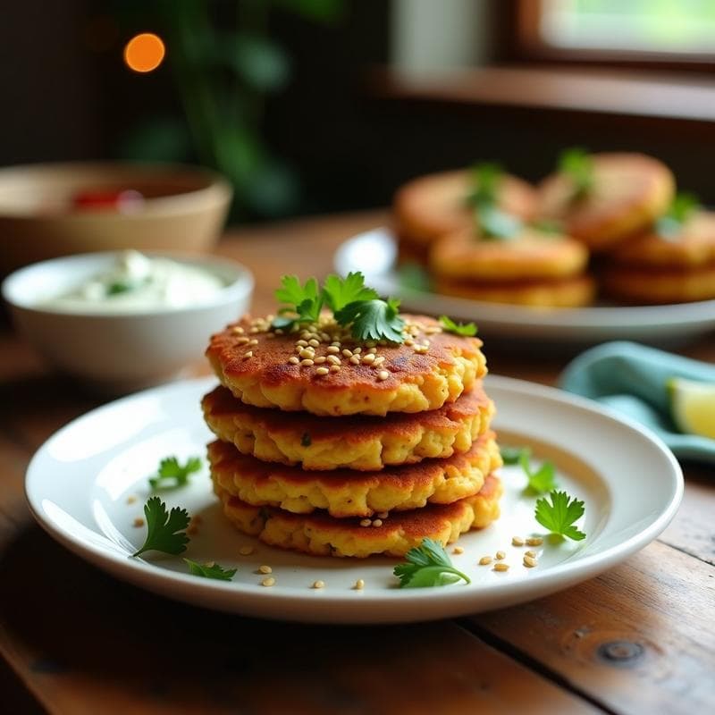 Tortitas de Garbanzo y Cilantro con Salsa de Yogur: Receta India en Airfryer Sin Harina