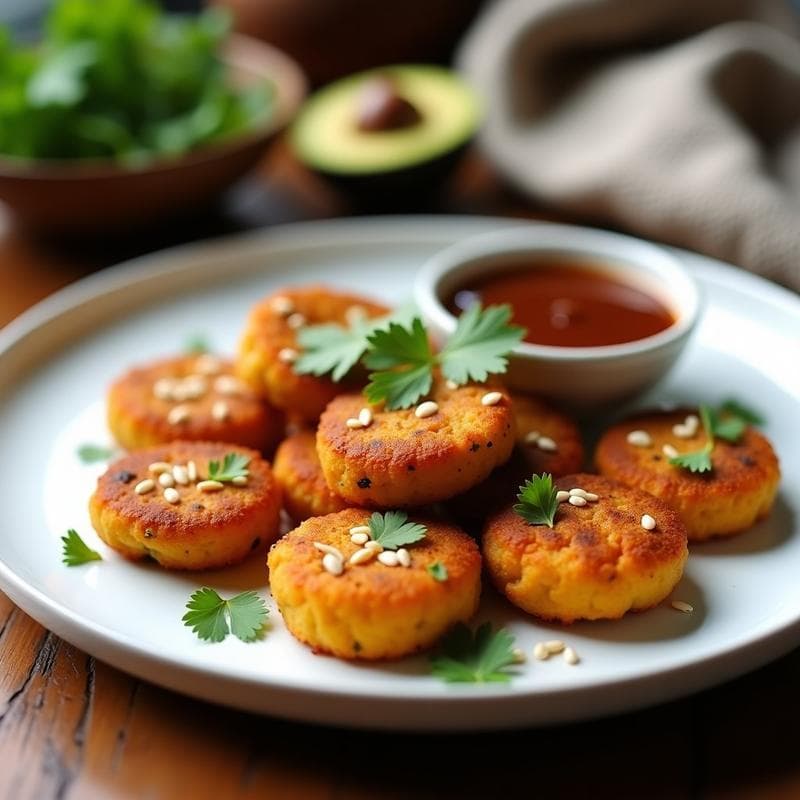 Tortitas de Garbanzo y Cilantro con Salsa de Tamarindo: Aperitivo Indie En Airfryer