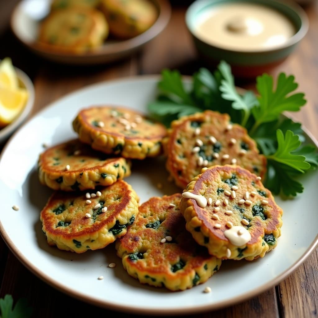 Tortitas de Garbanzo y Col Rizada con Aderezo de Tahini: Receta Vegana en Airfryer