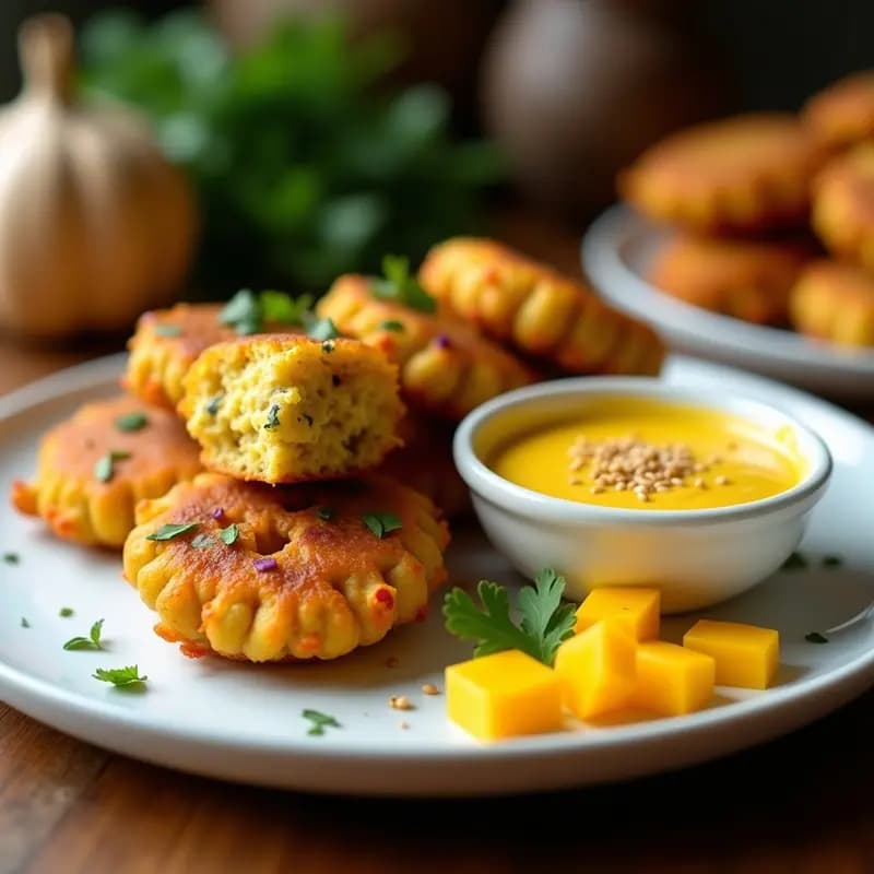 Tortitas de Garbanzo y Cúrcuma: Aperitivo Indio Crujiente con Salsa de Mango
