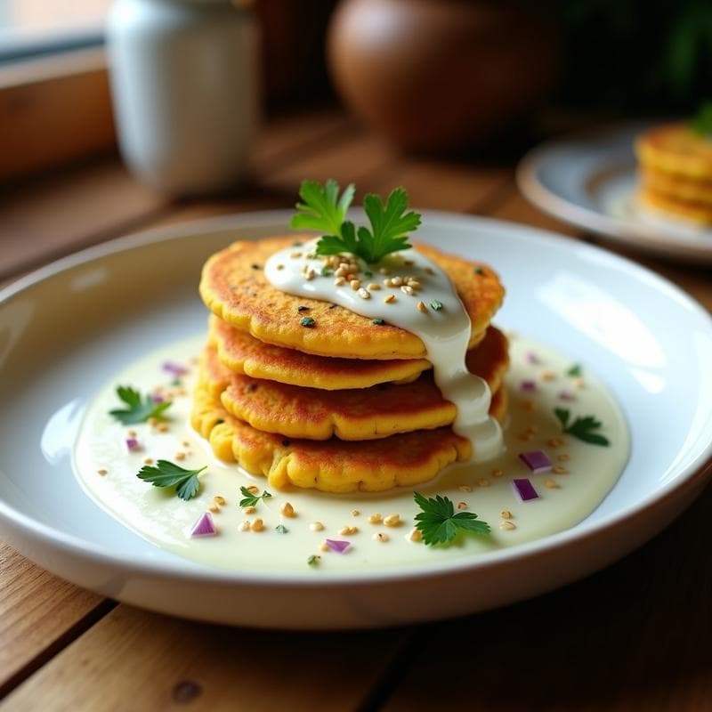 Tortitas de Garbanzo y Cúrcuma con Salsa de Yogur: Desayuno Vegano y Sin Gluten