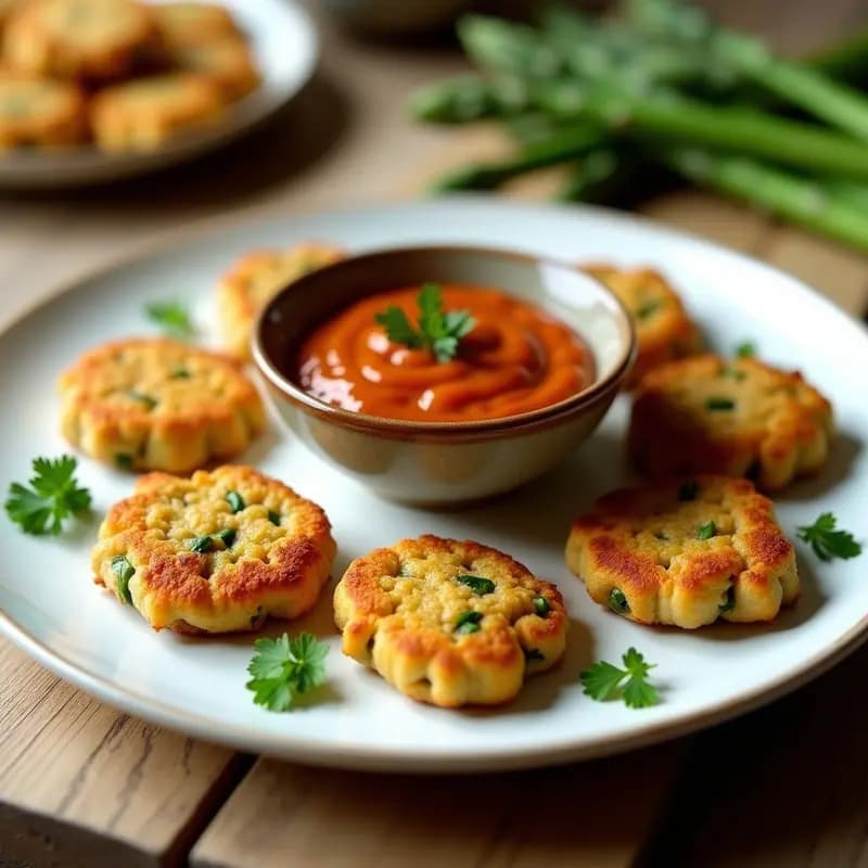 Tortitas de Garbanzo y Espárrago con Salsa Romesco: Receta Española Vegana en Airfryer