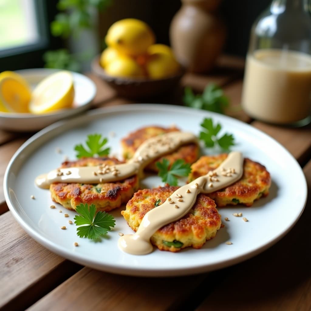 Tortitas de Garbanzo y Espárragos con Romney de Tahini: Receta Vegana y Sin Harina