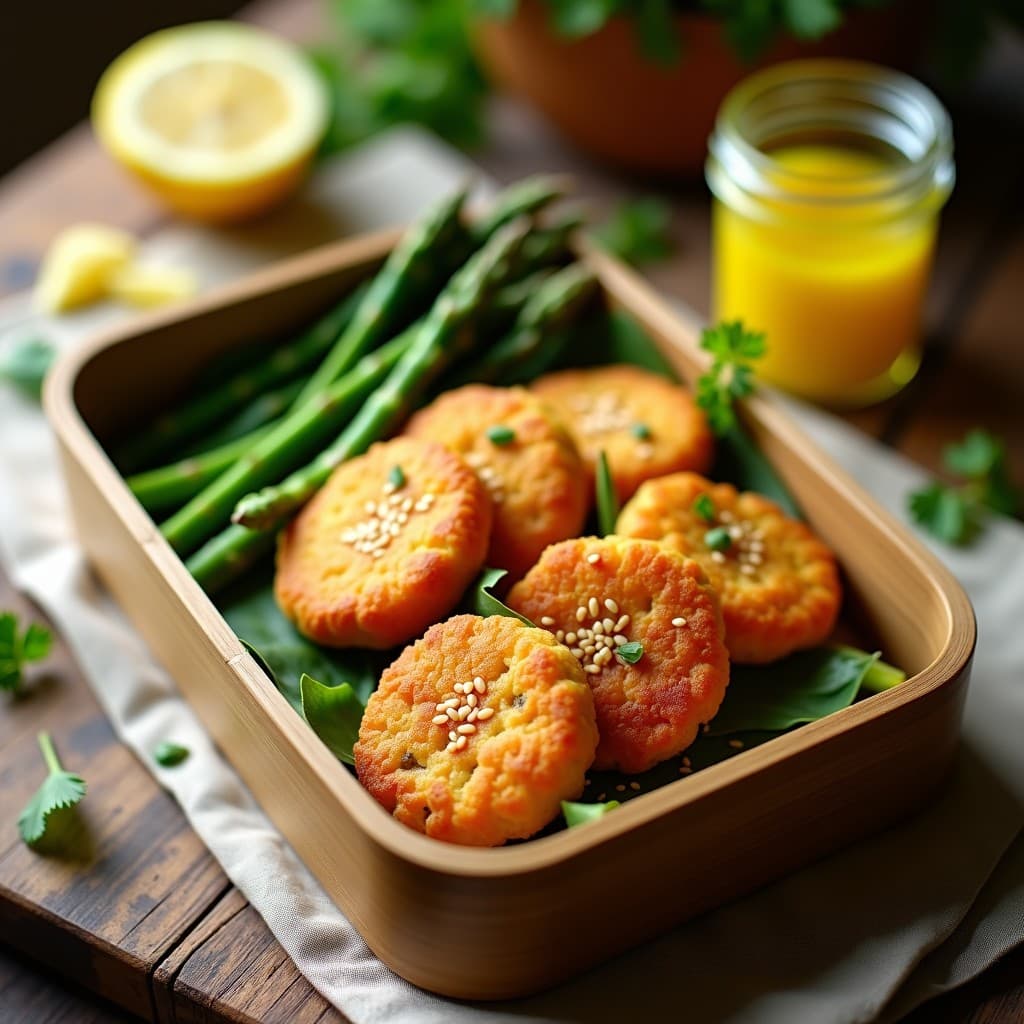Tortitas de Harina de Garbanzo con Espárragos y Vinagreta de Limón: Receta Italiana para Tupper