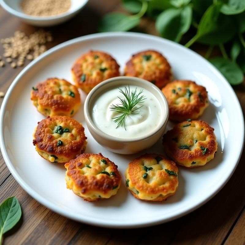 Tortitas de Garbanzo y Espinacas con Dip de Yogur de Soja: Aperitivo Crudivegano