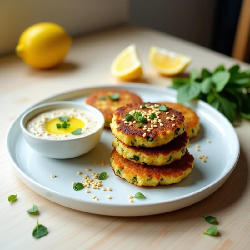 Tortitas de Garbanzo y Espinacas: Desayuno Keto con Dip de Tahini y Limón