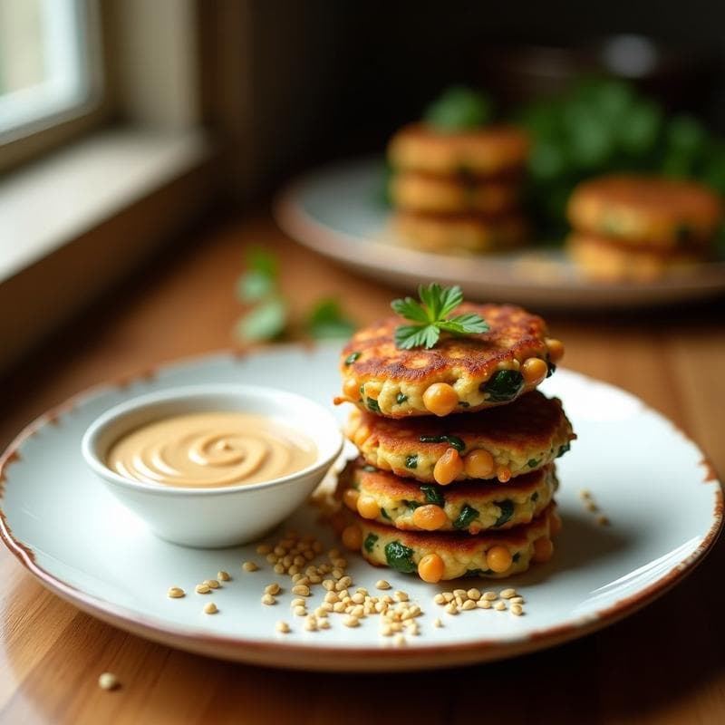 Tortitas de Garbanzo y Espinacas con Salsa de Tahini: Aperitivo Sin Gluten y Crujiente