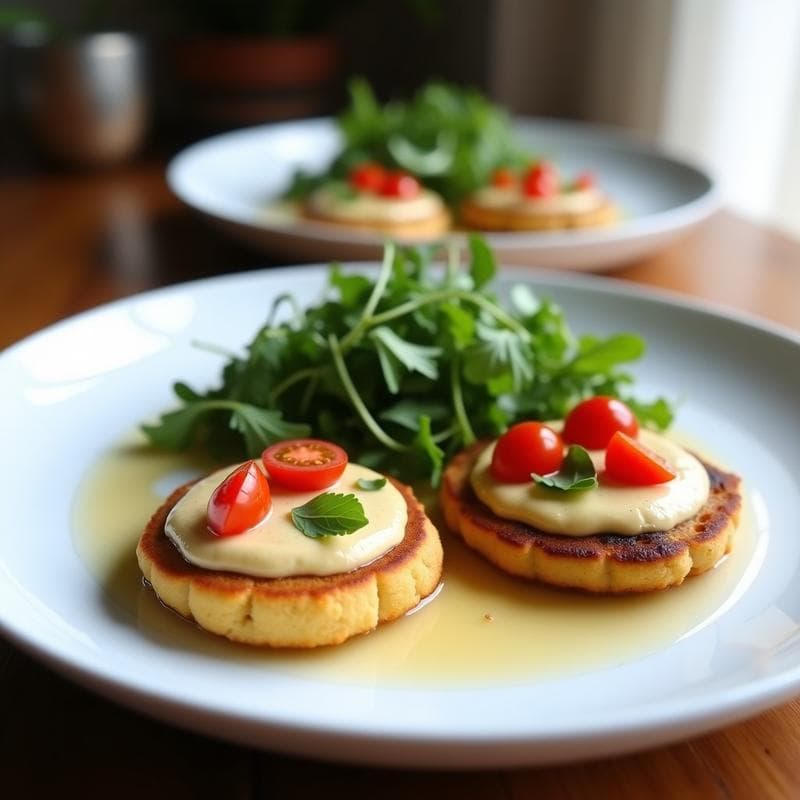 Tortitas de Harina de Garbanzo con Toppings de Hummus y Rúcula: Desayuno Sin Gluten en 10 Minutos