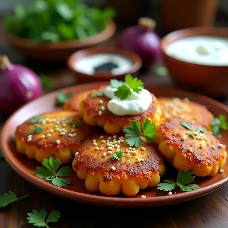 Tortitas de Garbanzos con Cebolla Morada y Yogur de Soja: Receta India Sin Harina